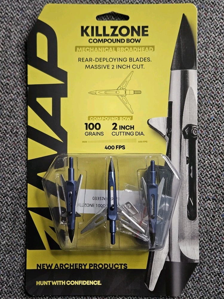 NAP Killzone Mechanical Broadhead 2 Blades 100 Grains 2” Cutting Diameter 3 Pack