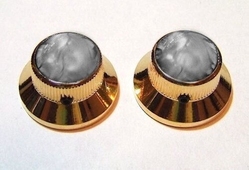 GUITAR KNOBS - SMOKE PEARL Tophat Top Hat Bell UFO Solid Metal - Set 2 - GOLD