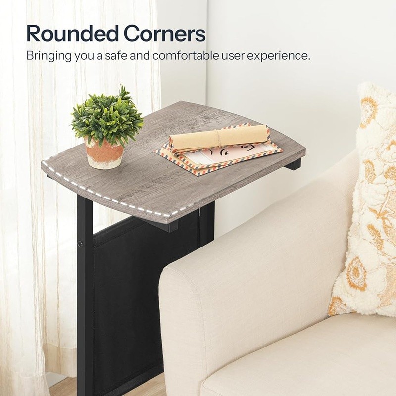 C Shaped Side Table W/ Spacious Storage Bag Multi-Use Nightstand Easy Assembly