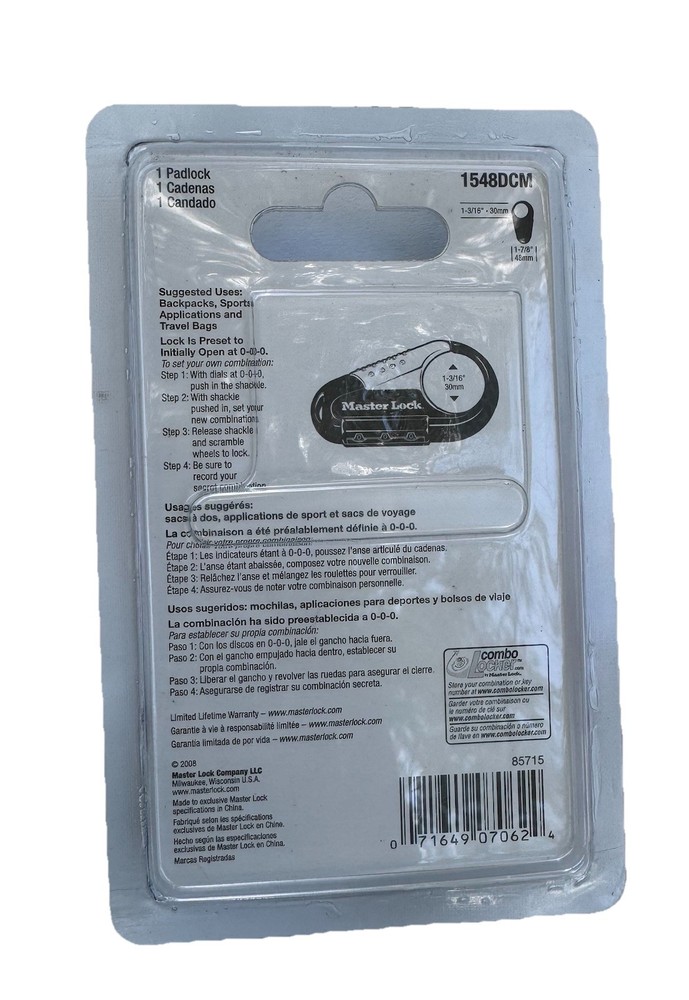 New Master Lock Combination Backpack Lock