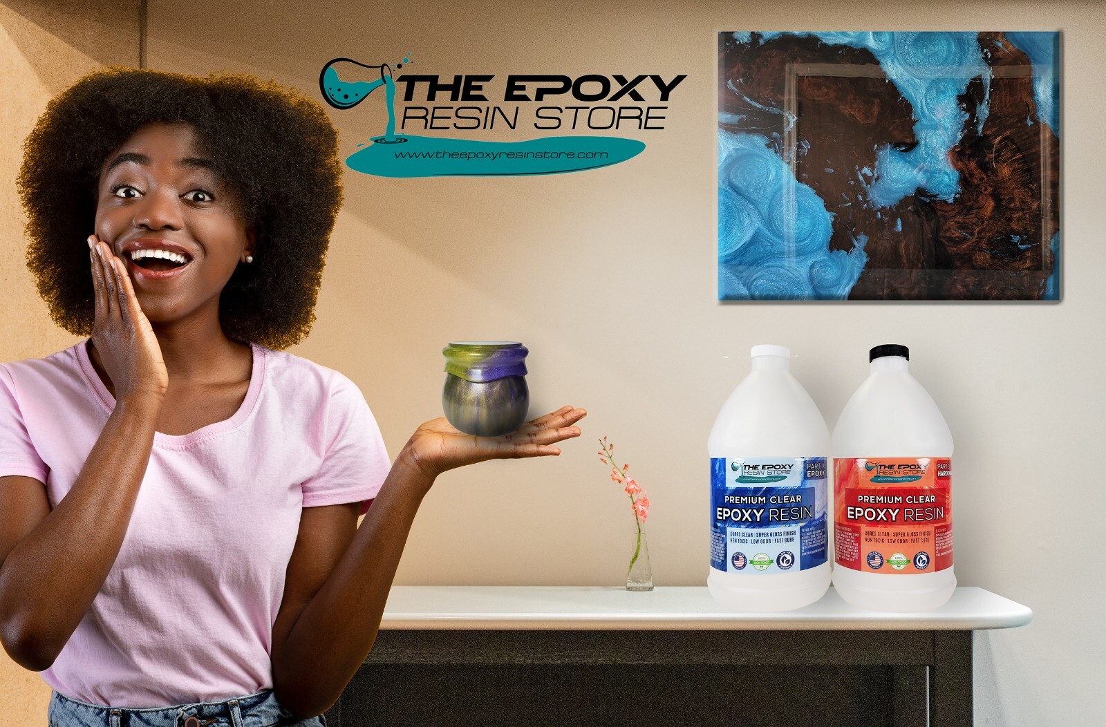 Clear epoxy resin, two part kit, easy mixing, crafts, tabletop epoxy- 1 Gal Kit