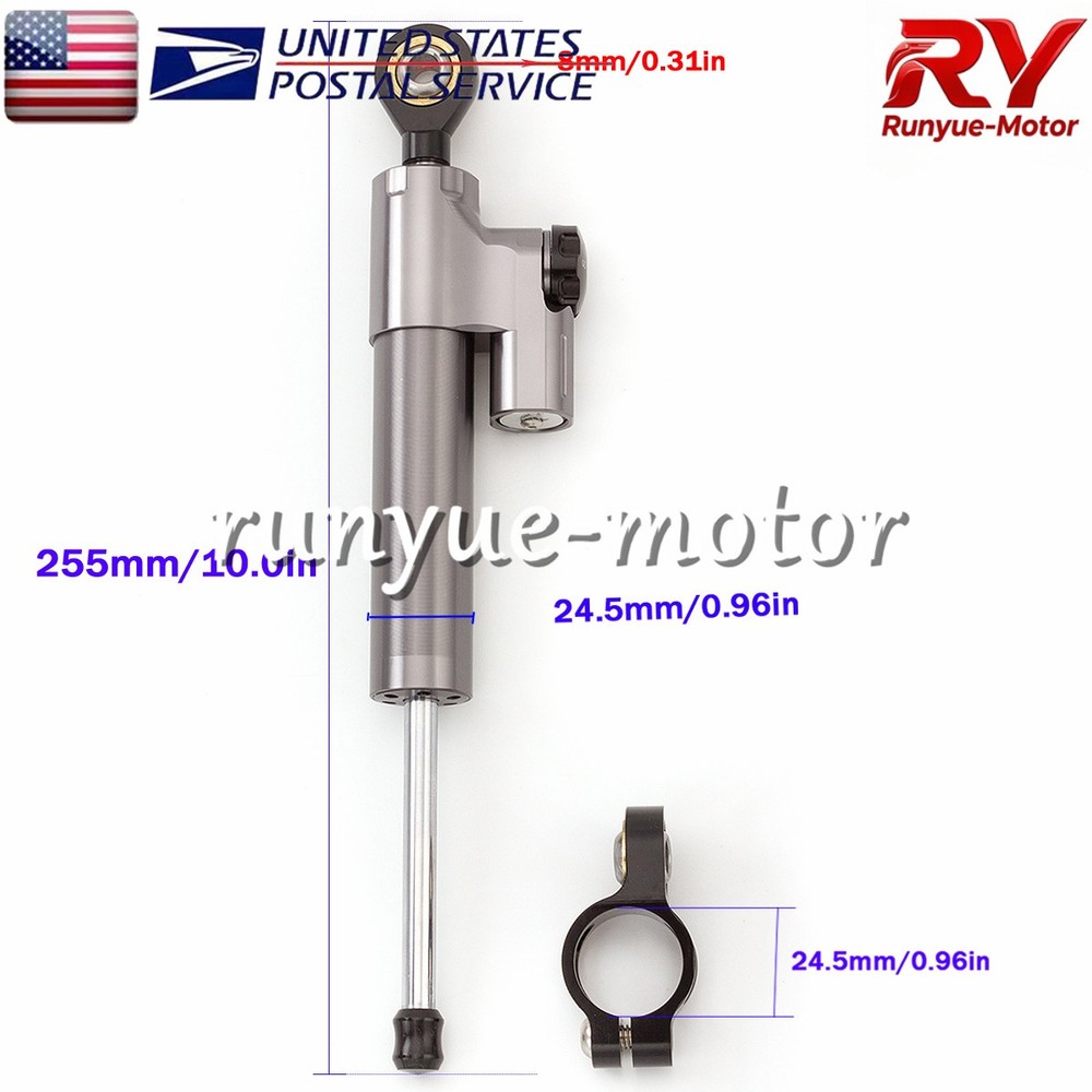 Gray CNC Adjustable Steering Damper Stabilizer Linear Control Universal Aluminum