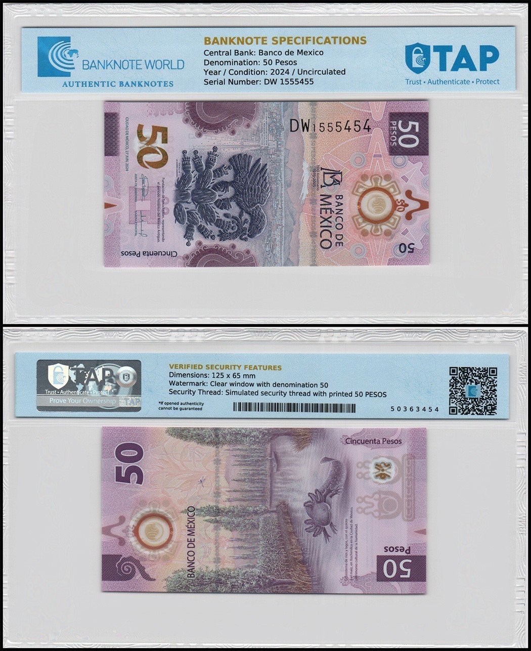 Mexico 50 Pesos, 2024, P-138, UNC, Commemorative, Polymer, Authenticated