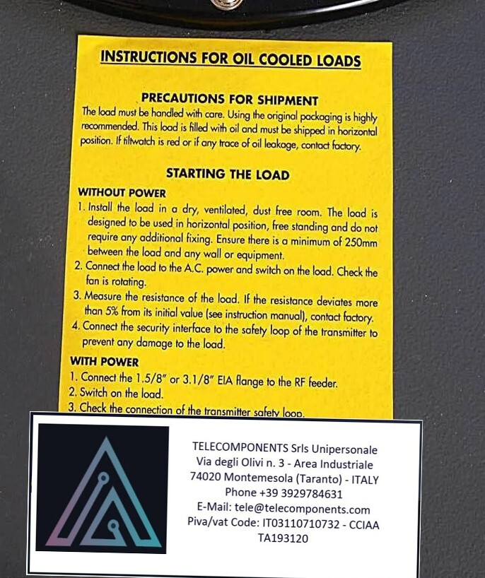 DICONEX OIL-COOLED RF COAXIAL TERMINATION / DUMMY LOAD, 5kW 50Ω