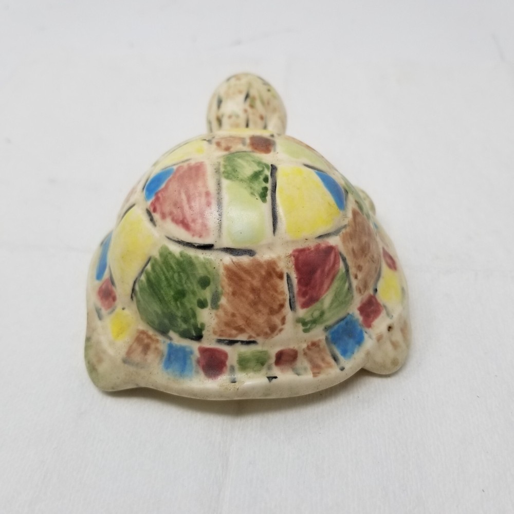 Turtle Figurine Patchwork Pastel Ceramic Tortoise Hand Painted 1970s Vtg