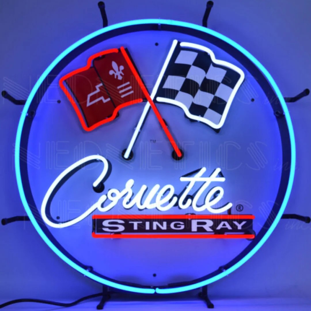 Neonetics 5CORC2 Corvette C2 Stingray Round Neon Sign With Backing