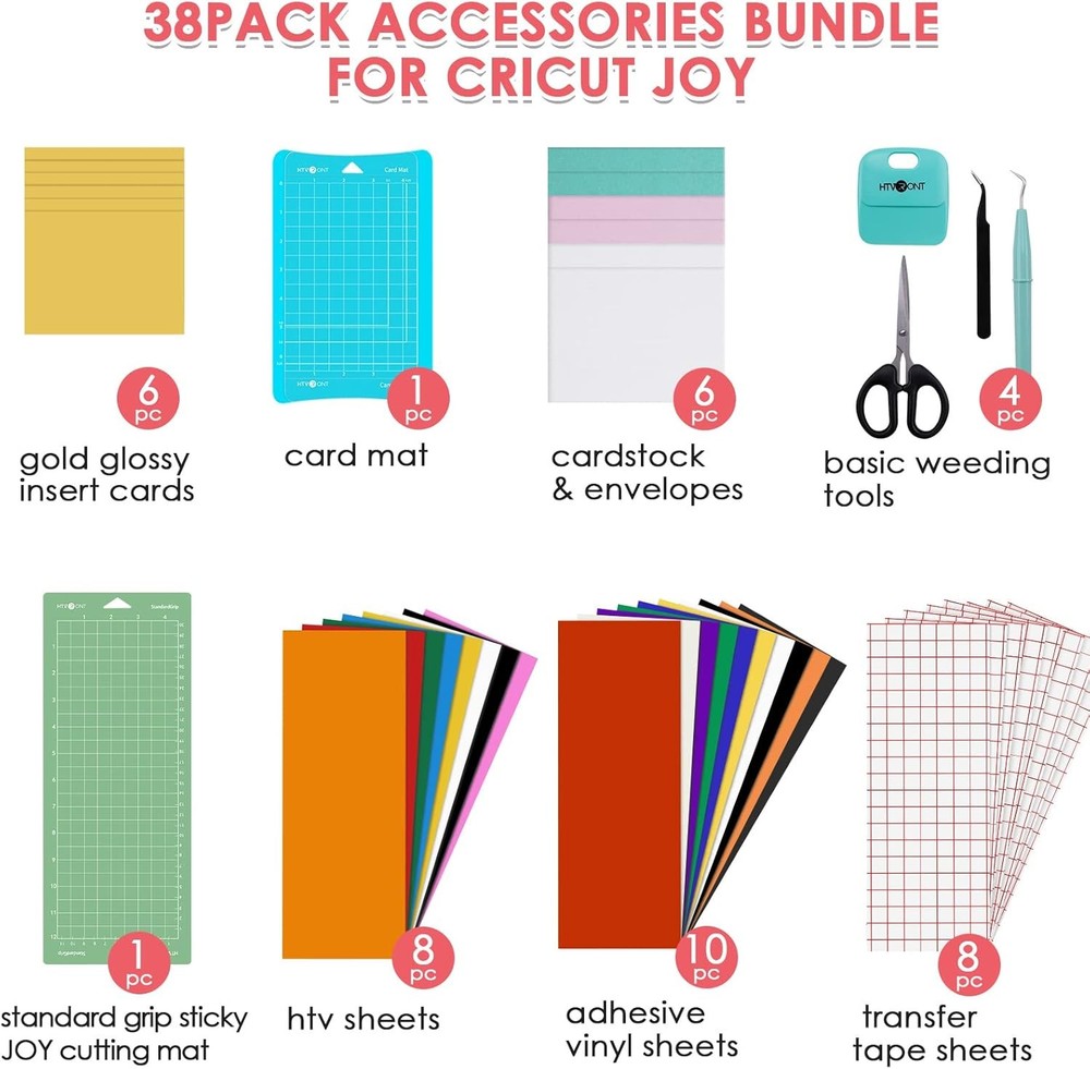 38PCS Cricut Joy Accessories Bundle Starter Kit Vinyl Sheets Tools & Insert Card