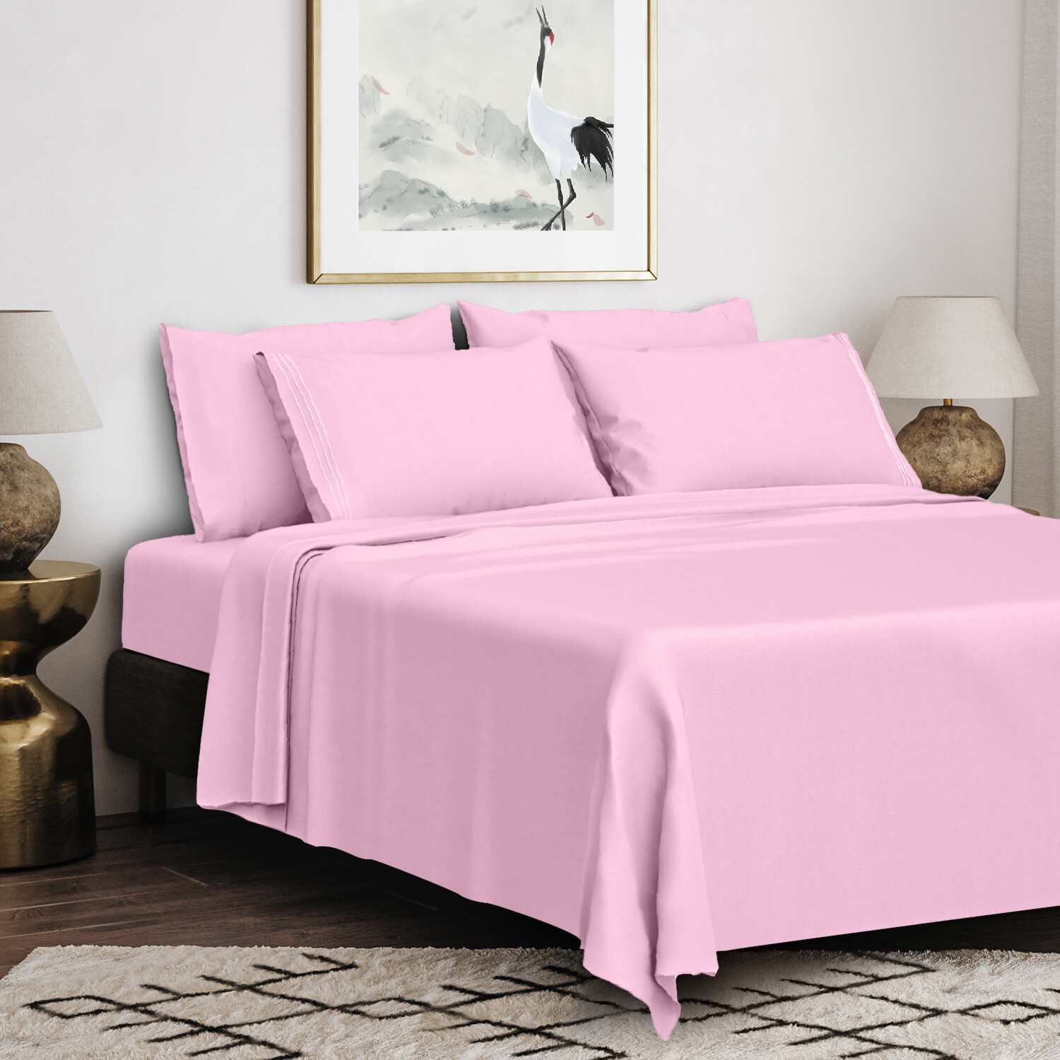 6 Piece Bed Sheet Set 1800 Series Microfiber Comfort Deep Pocket Hotel Bedsheets