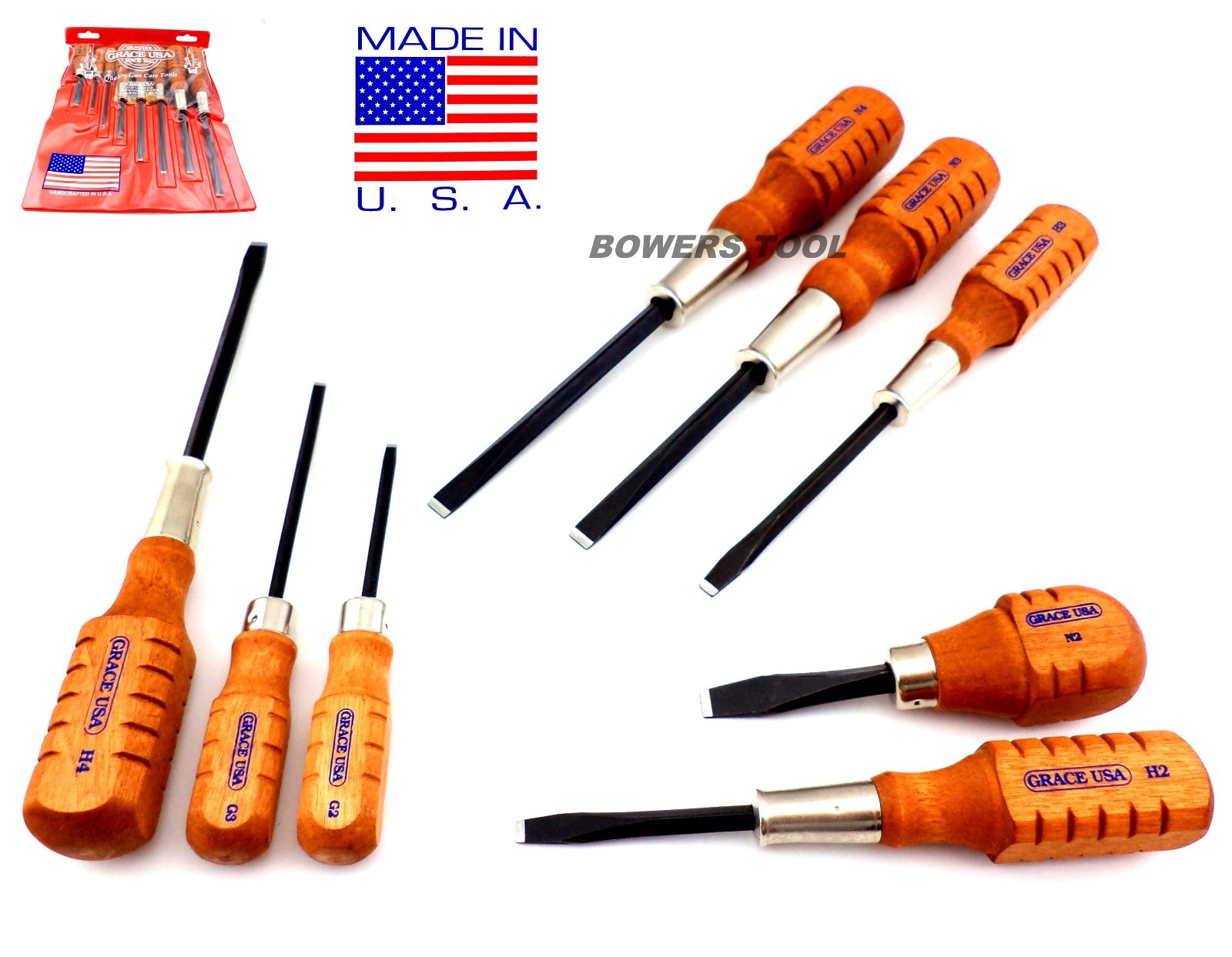 Grace 8pc Gunsmith Screwdriver Set Flat Slotted Wood Handle HG-8 USA Gun Care