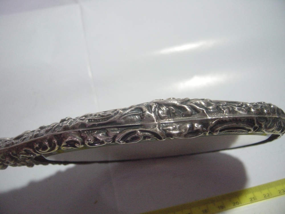SPECTACULAR-SOLID SILVER - LARGE ELEGANT HAND HELD MIRROR-SUPERB DESIGN