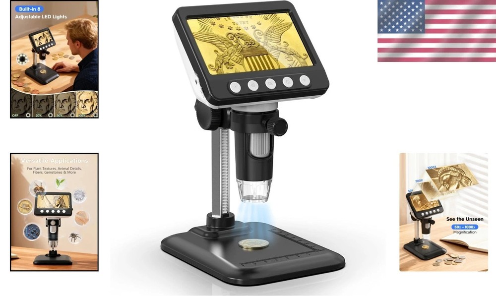 4.3" LCD USB Digital Microscope 1000X Coin Magnifier