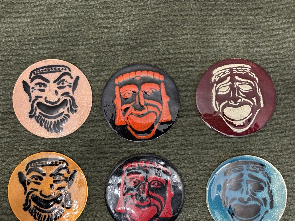 Six Vintage Enameled Copper Coasters~Unique