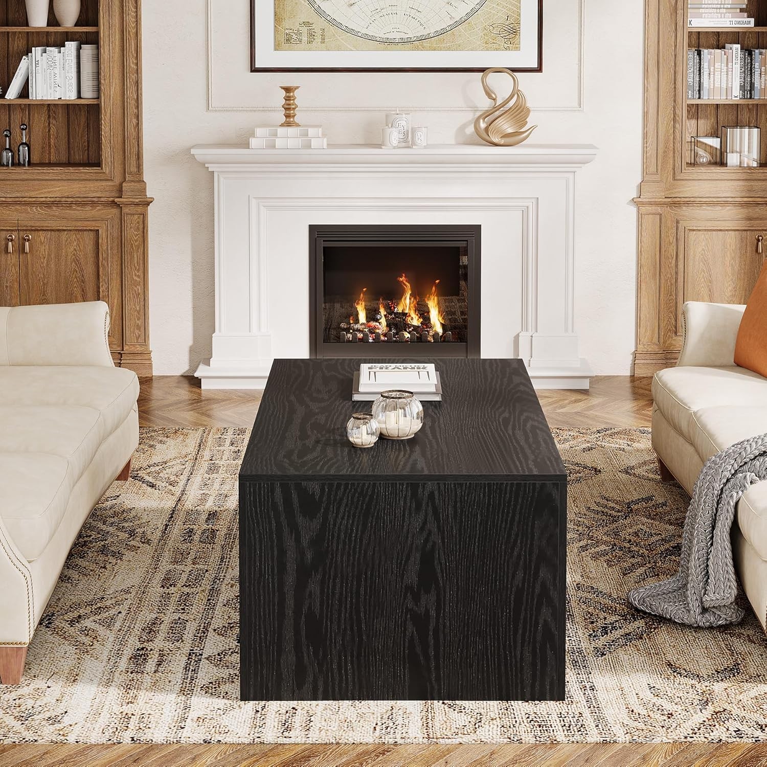 47-Inch Farmhouse Coffee Table, Rectangle Accent Center Table for Living Room