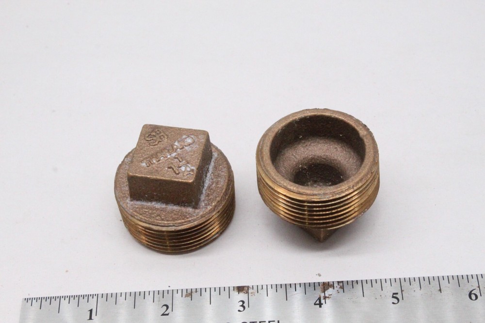 (2) PACK SA SIAM BRASS SQUARE HEAD SOLID PIPE PLUG 1-1/4" FITTING MARINE BOAT