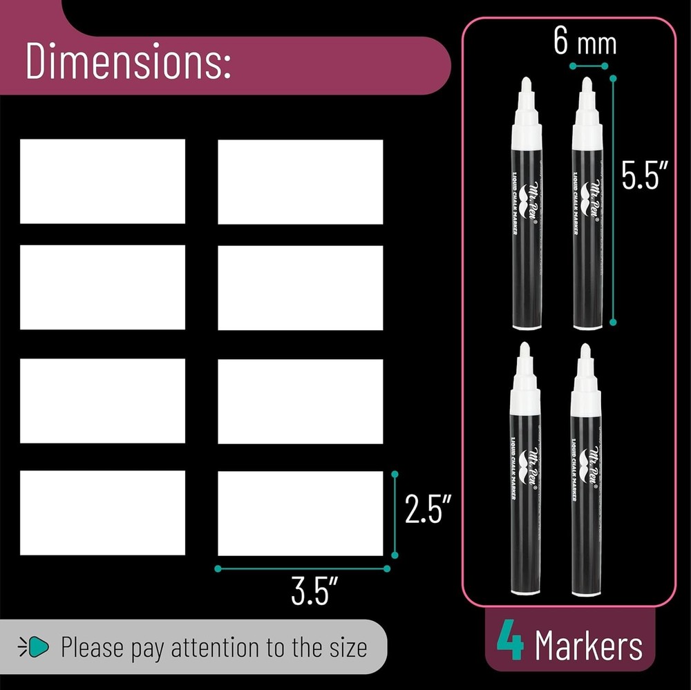 White Chalk Markers, 4Ct, Dual Tip, Assorted, Reversible Chisel/Bullet Tip