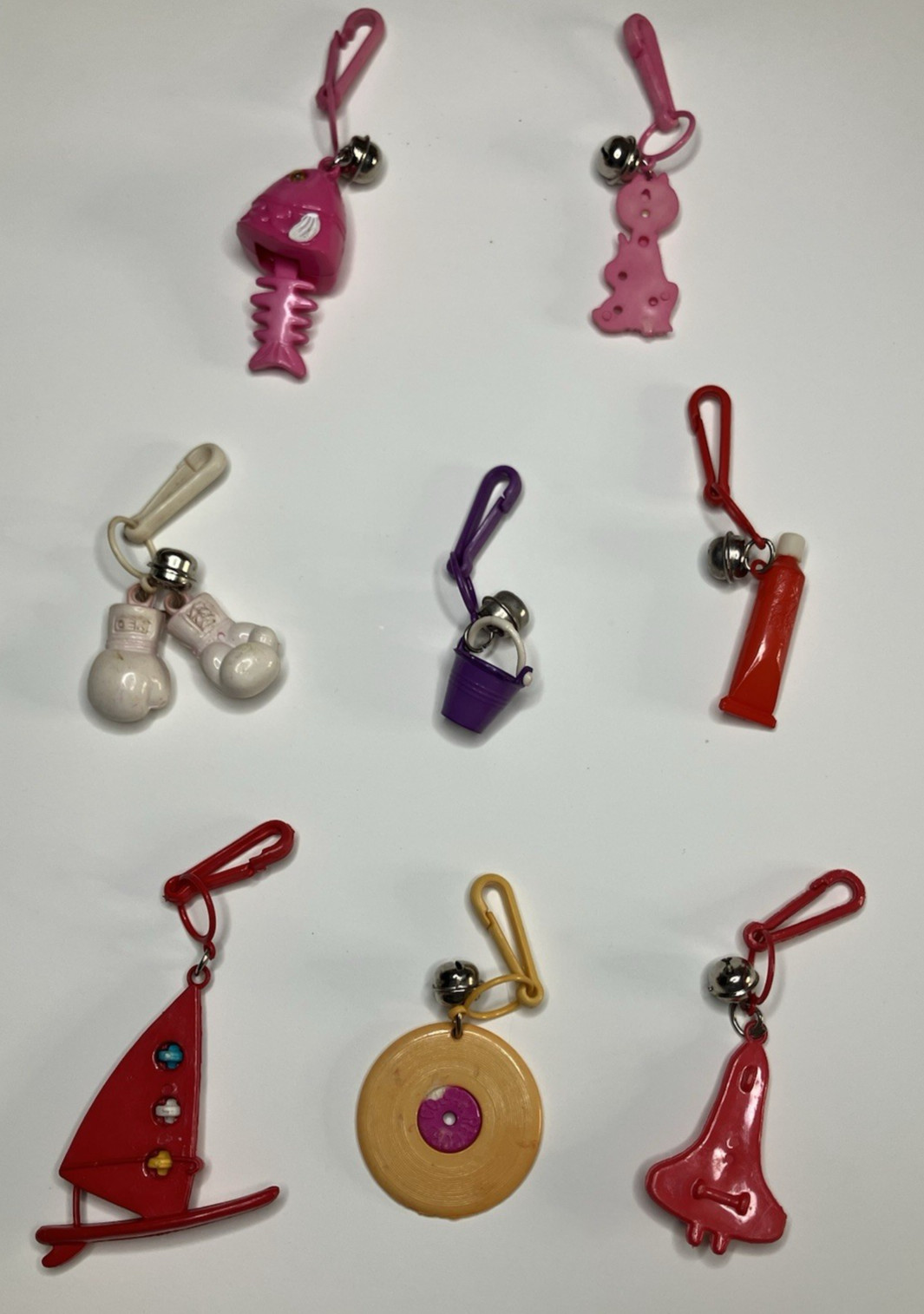 Lot of Vintage 1980s Clip On Charms Plastic Bell Keychains Googly Eye Fish