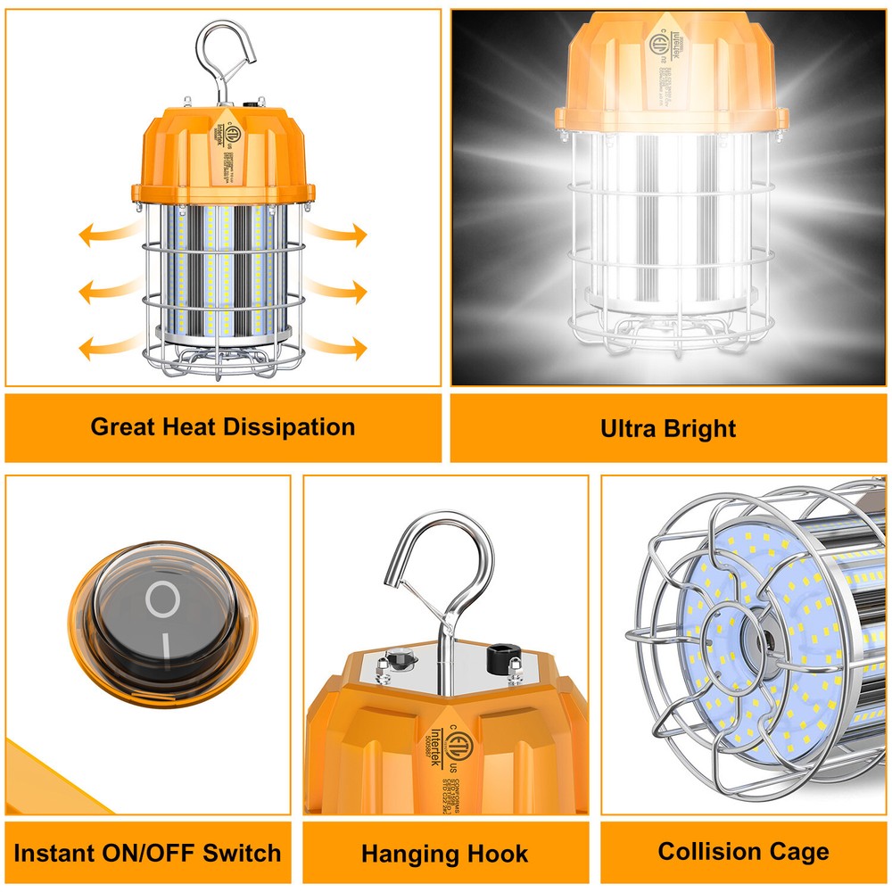 80W LED Temporary Work Light Fixture 100-277VAC High Bay Construction Work Light