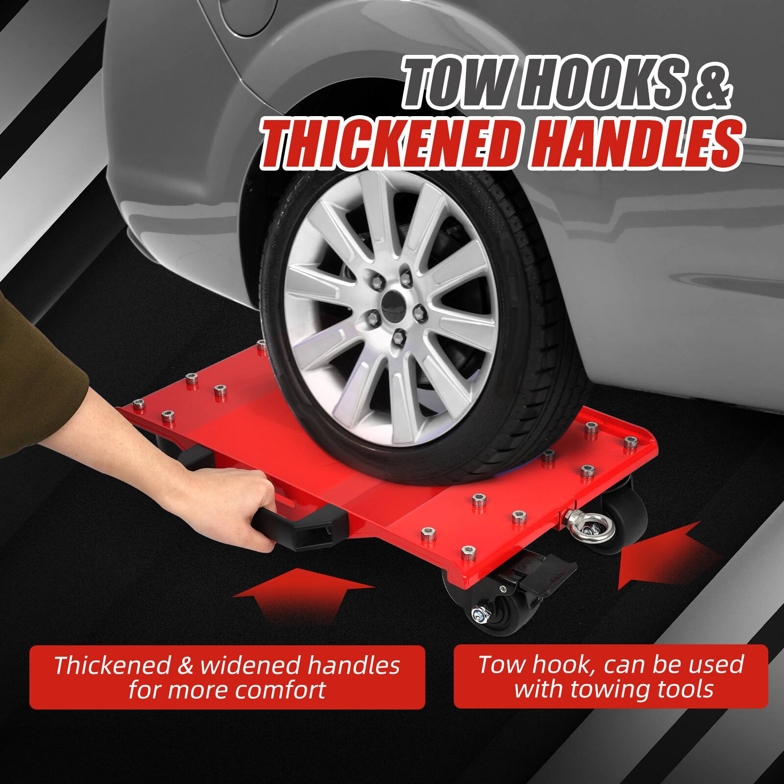 Set of 4 Car Dollies 8000LBS Car Wheel Dolly with Tow Hooks for Moving Vehicles