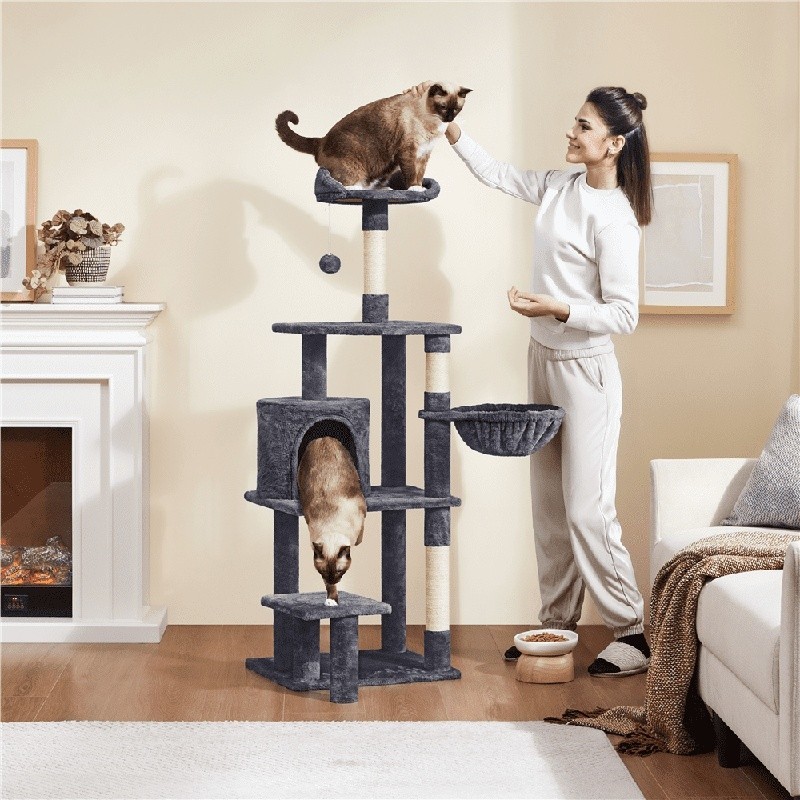Multi Level Cat Tree Tower W/ Condo Basket Scratching Posts Plush Perches New
