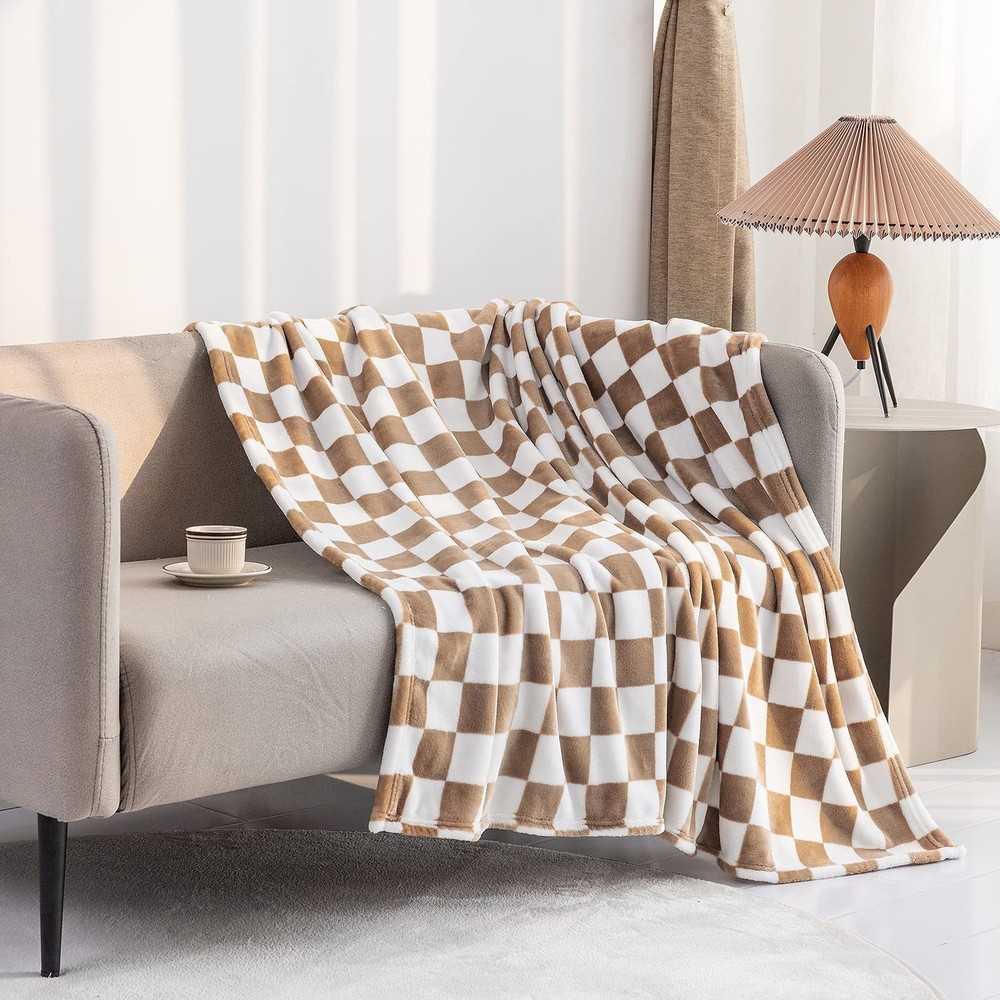 LOMAO Throw Blankets Flannel Blanket with Checkerboard Grid Pattern Soft Thro...