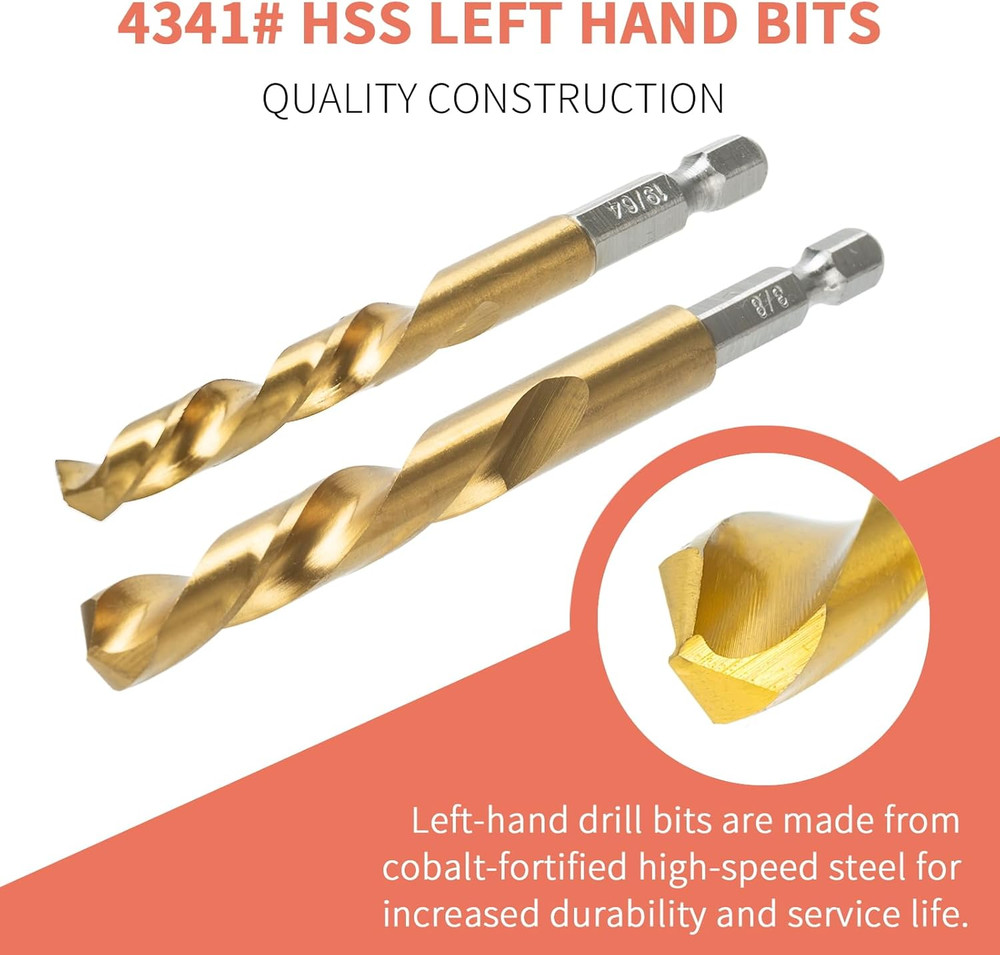 Screw Extractor and Left-Hand Drill Bit Set, Easy Out Broken Bolt Remover Revers