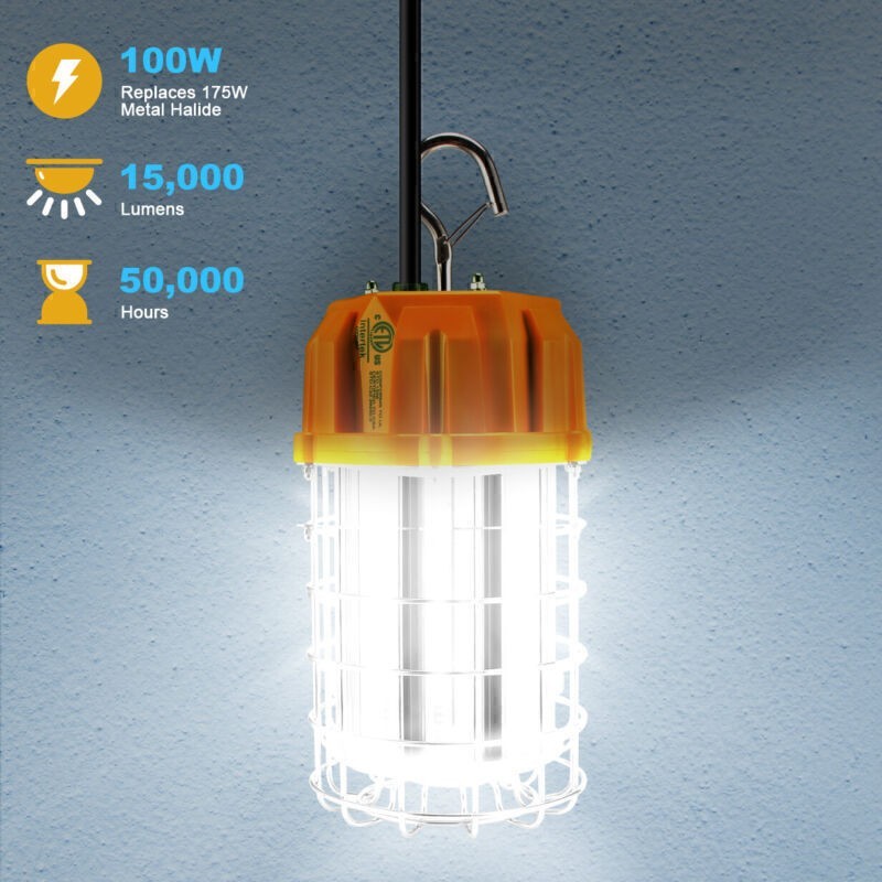 100W LED Temporary Work Light Portable Constructions High Bay Lamp 5000K 14500Lm
