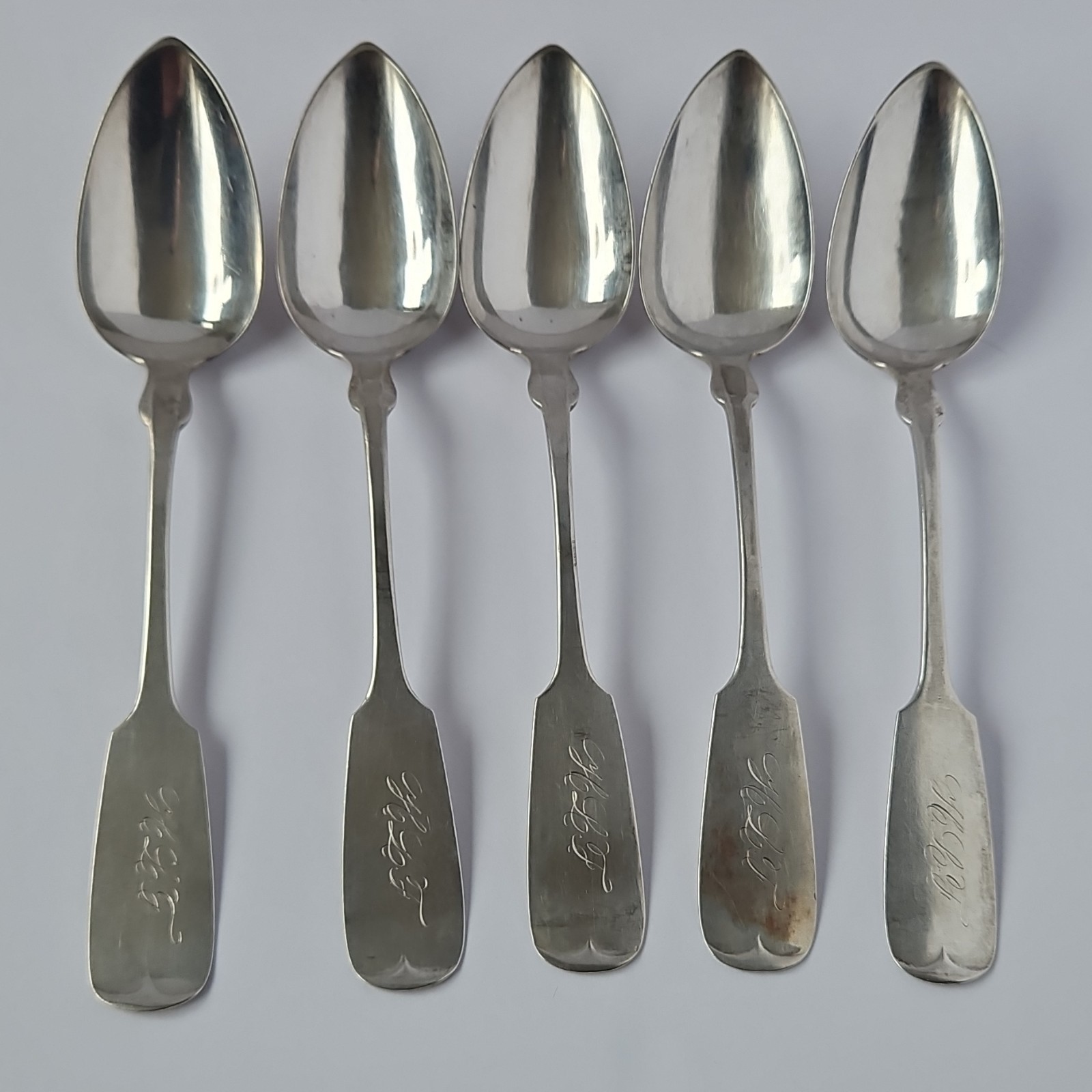 Trask & Brown Coin Silver Spoons Set of 5 Antique 1850-1899