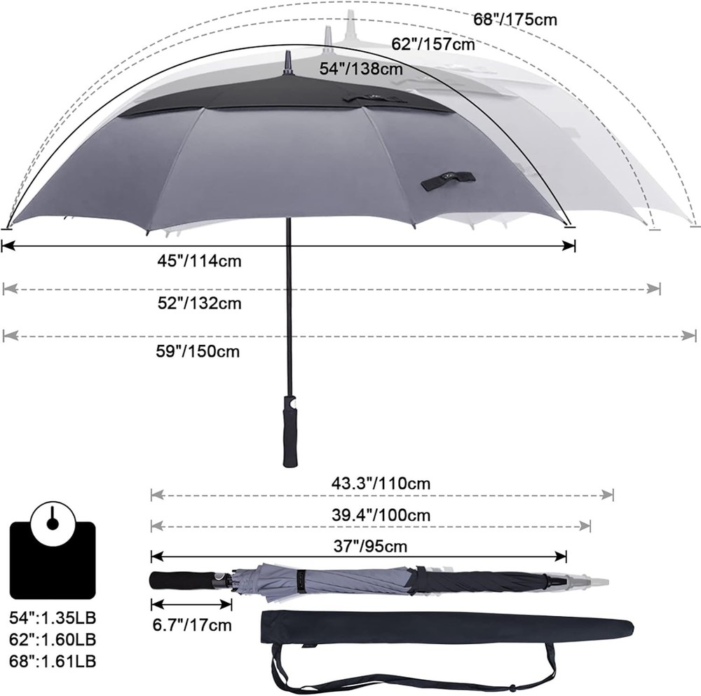 Professional 68 Inch Golf Umbrella - Windproof, Automatic Open Canopy Protection