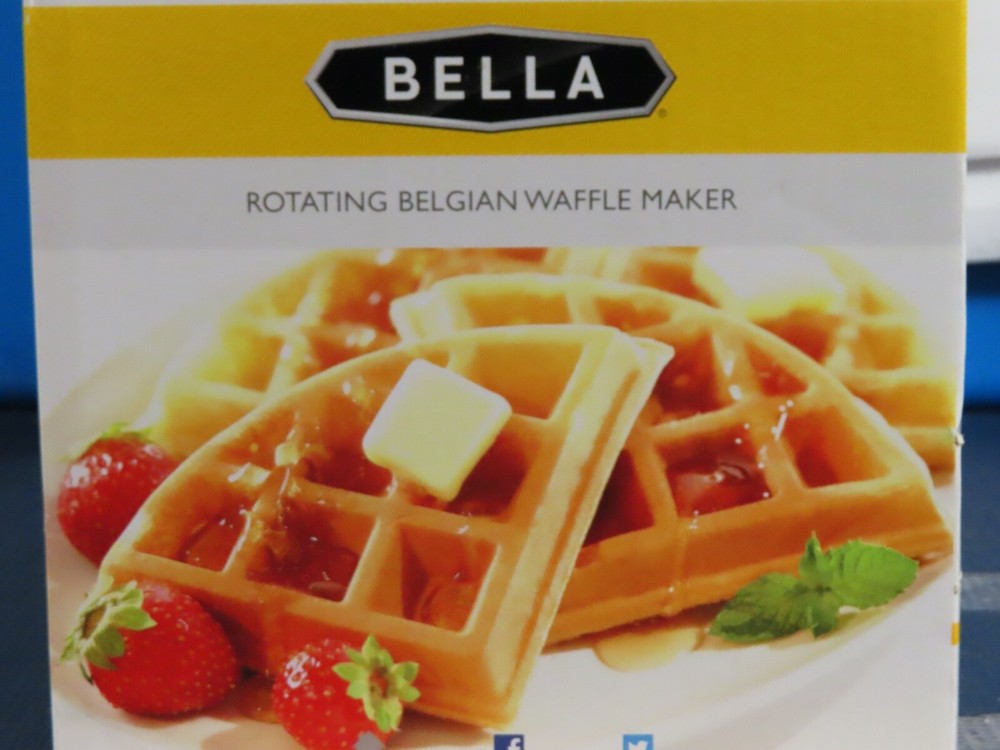 NIB BELLA ROTATING BELGIAN WAFFLE MAKER PRECISE BROWNING CONTROL / DRIP TRAY