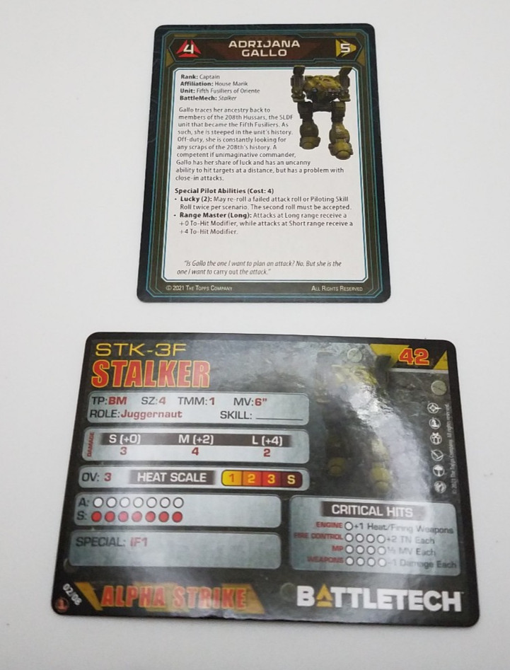 Battletech Inner Sphere Fire Lance - Stalker *Mech & Cards*