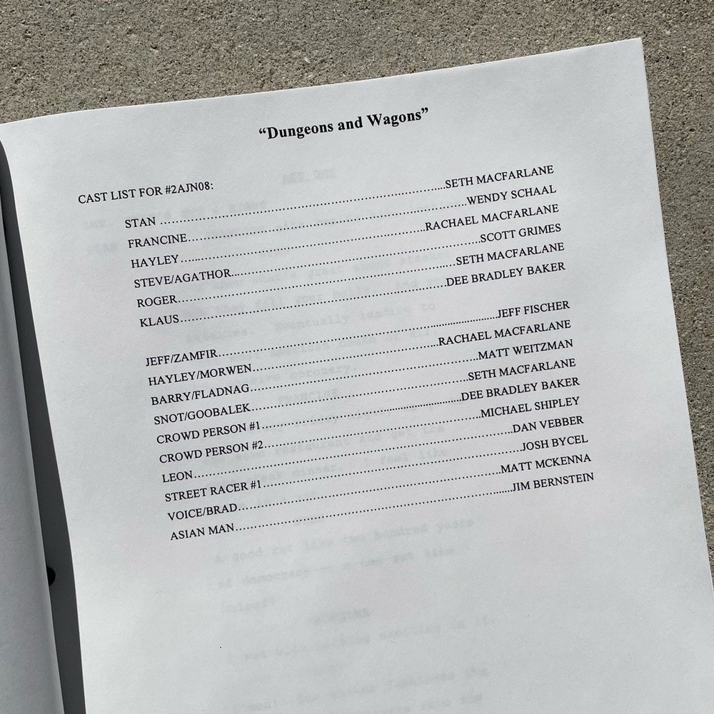 American Dad Original 2005 Dungeons & Wagons Production Used Table Draft Script