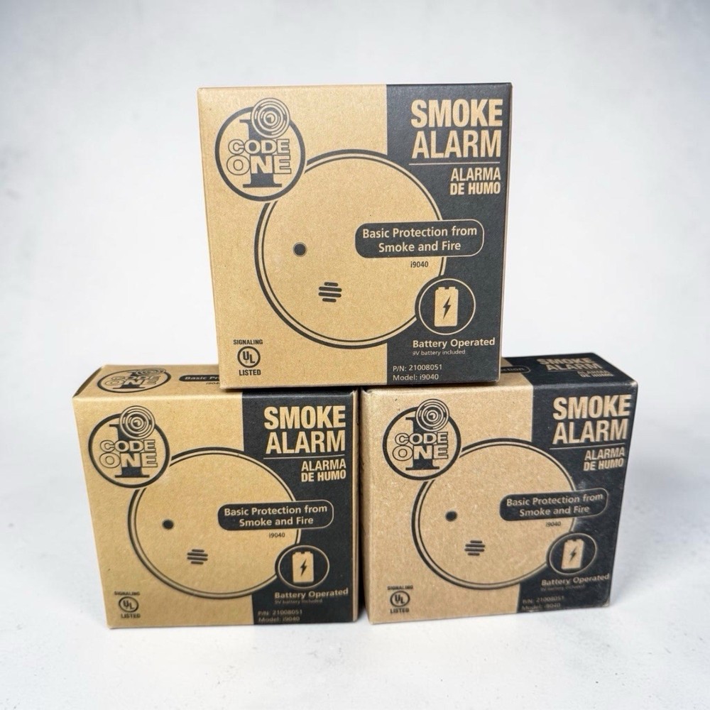 CODE ONE Smoke Alarm i9040 Set Of 3 Micro Profile Battery Powered Box May Differ