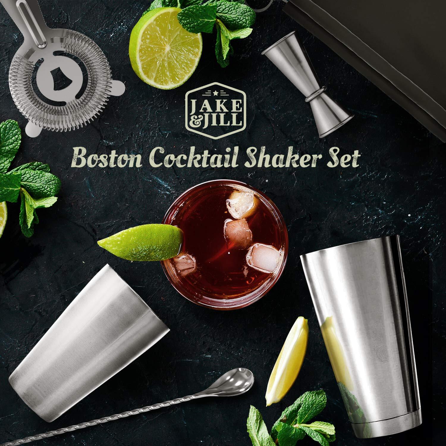 (5 Pc) Boston Cocktail Shaker Set w/ HD Strainer, High End Japanese Jigger & ...