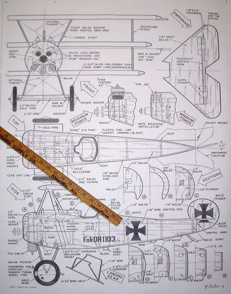 FOKKER DR-1 35" King-Size PLAN + CONSTRUCTION ARTICLE UC Scale Model Airplane
