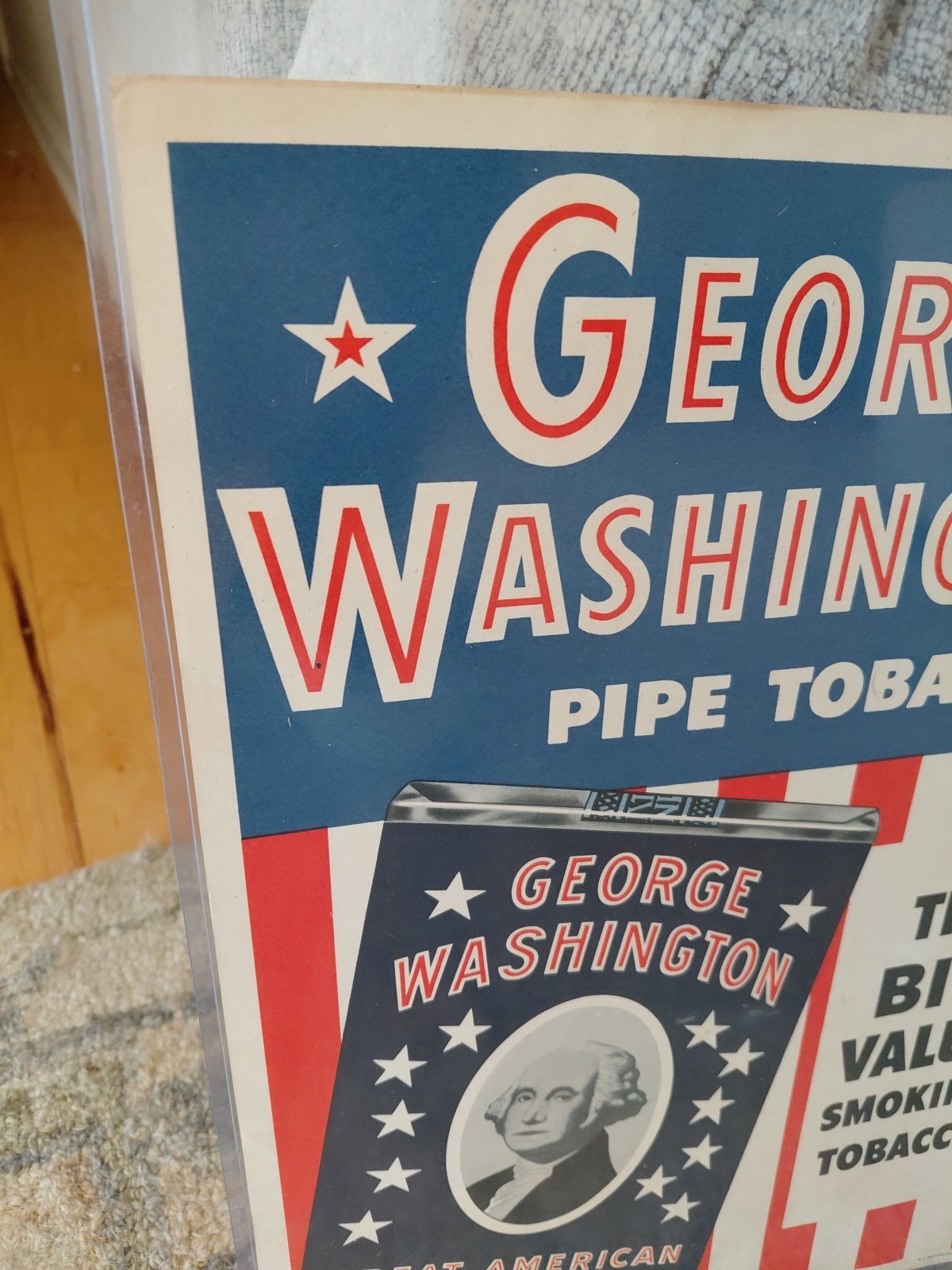c.1946 Original Vintage George Washington Pipe Tobacco Sign Rj Reynolds NOS RARE