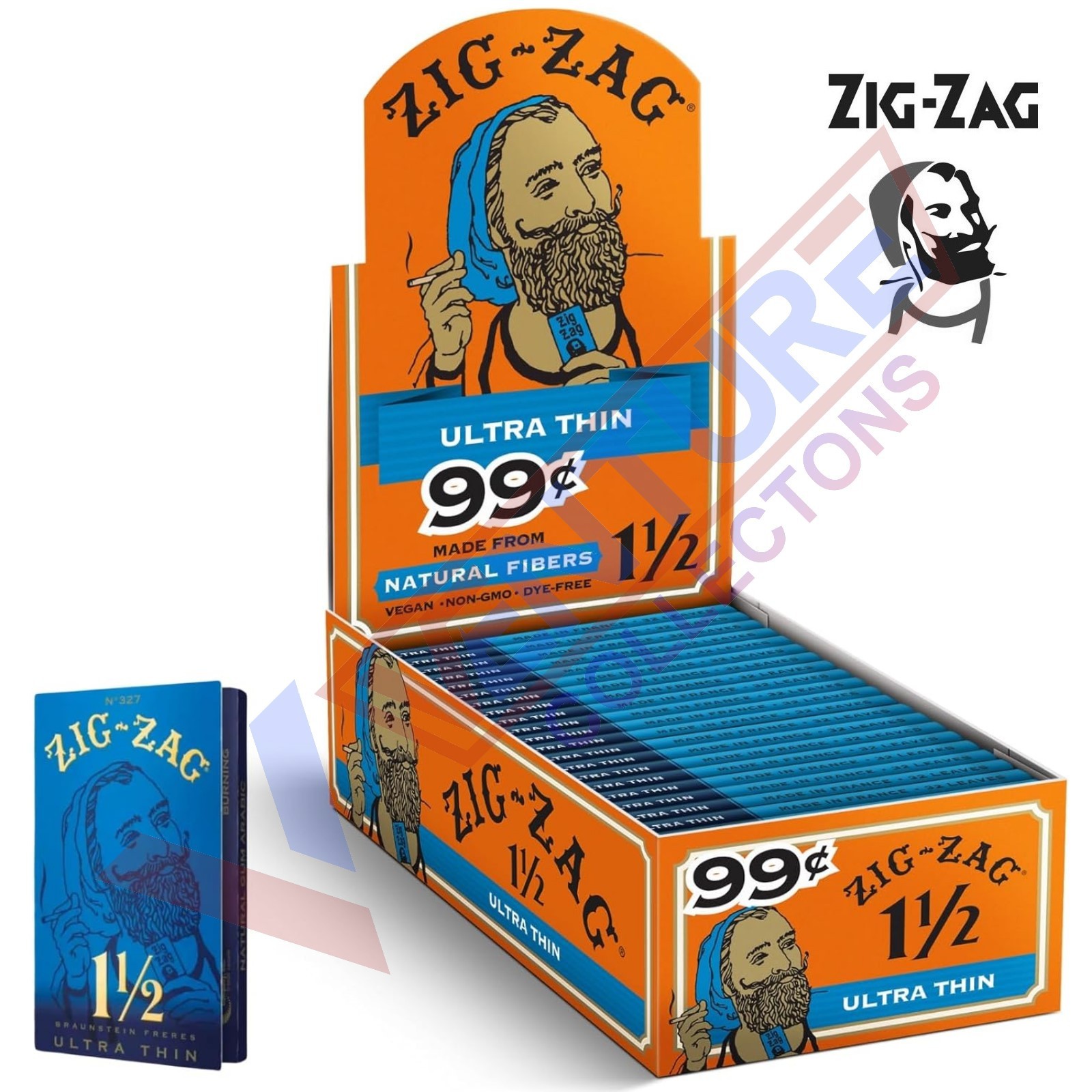 Full Box Zig Zag Ultra Thin 1 1/2 1.5 Rolling Papers 24 Booklet (32 Paper Each)