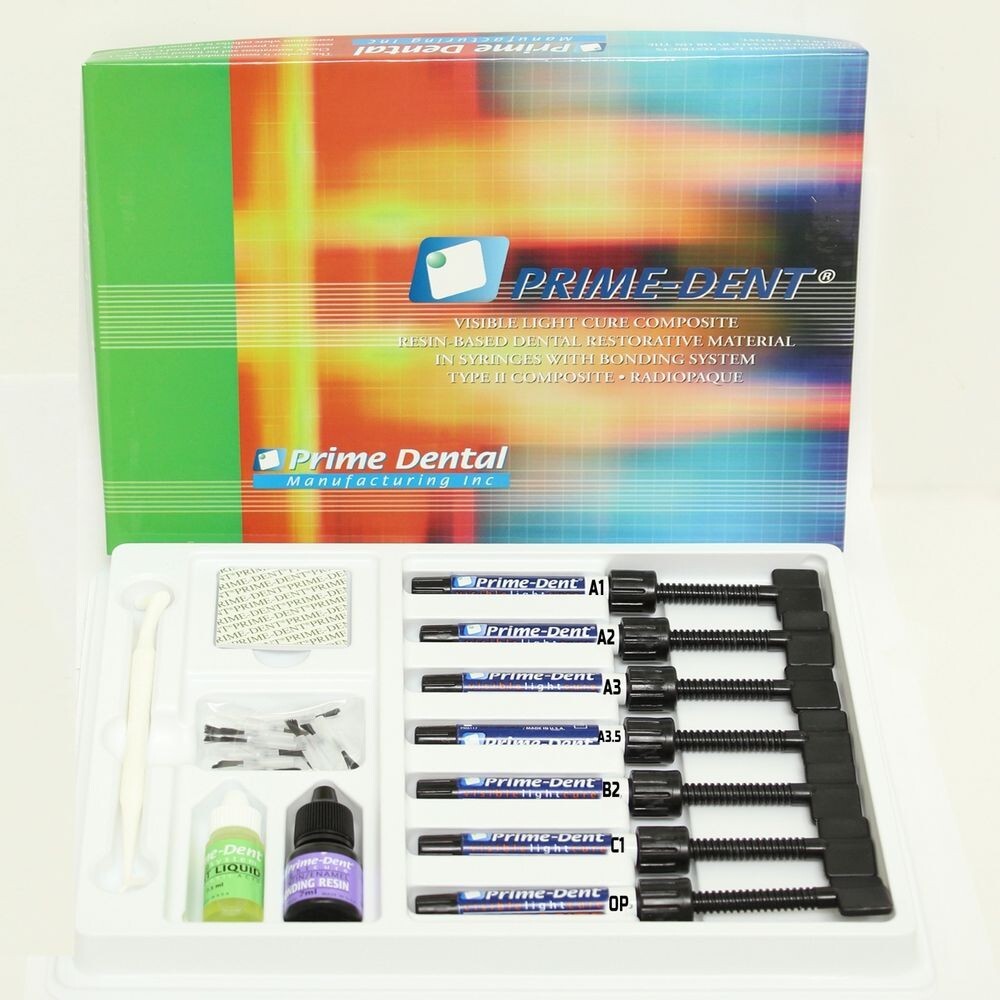 Prime-Dent Light Cure Hybrid Dental Resin Composite 7 Syringe Kit #001-010