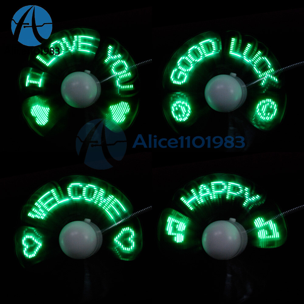 LED Clock Fan Mini USB Powered Cooling Flashing Programmable Character Desk Fun