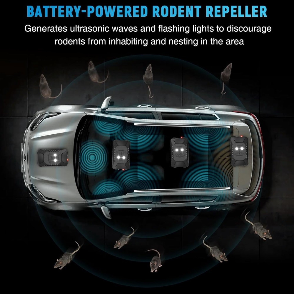 Rodent Repellent with Strobe Light, Battery-Powered Under