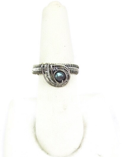 Labradorite Adjustable Ring, Woven in Sterling Silver Wire