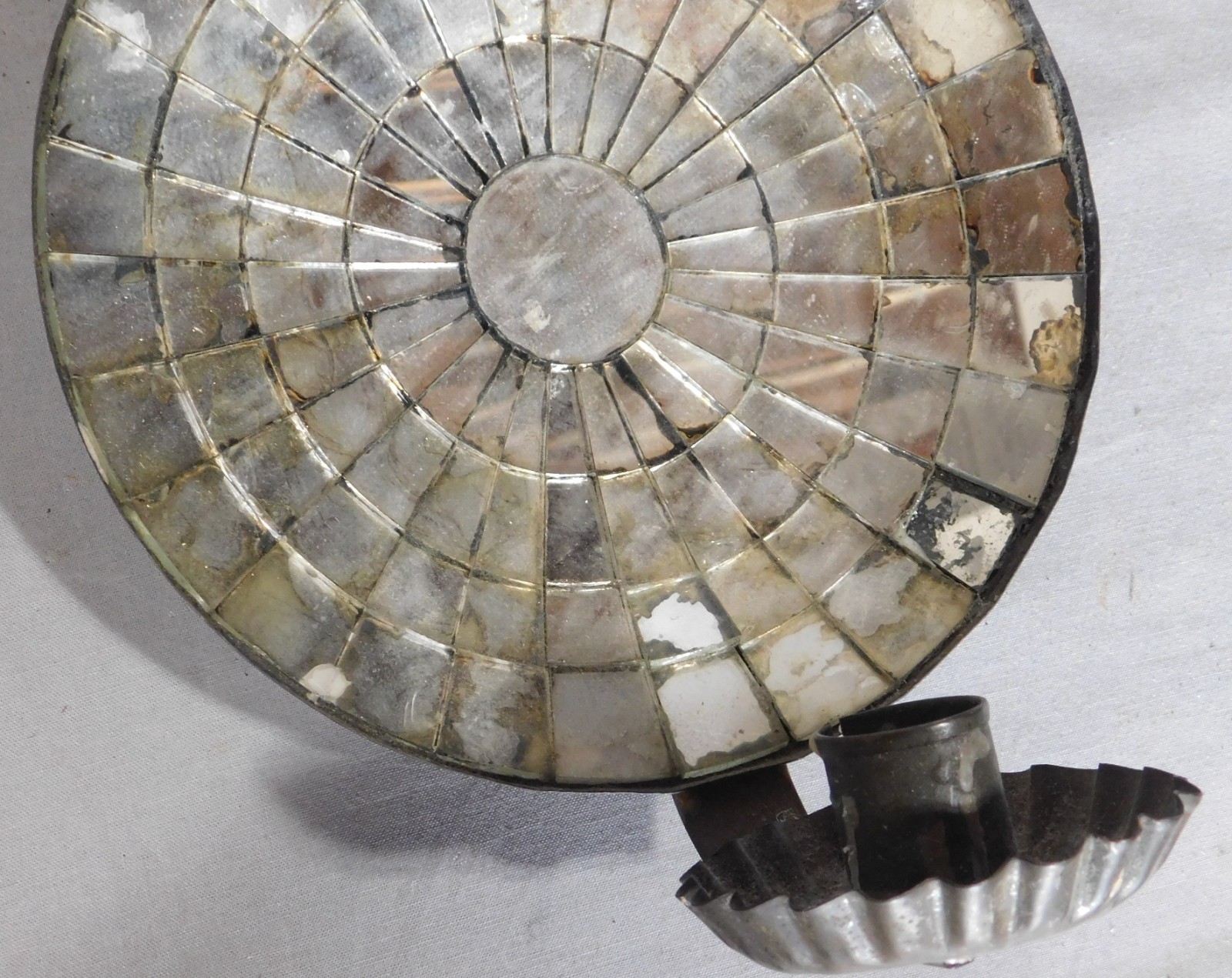 Antique American Mirrored Mosaic Candle Sconce 19th C Glass Reflector glass