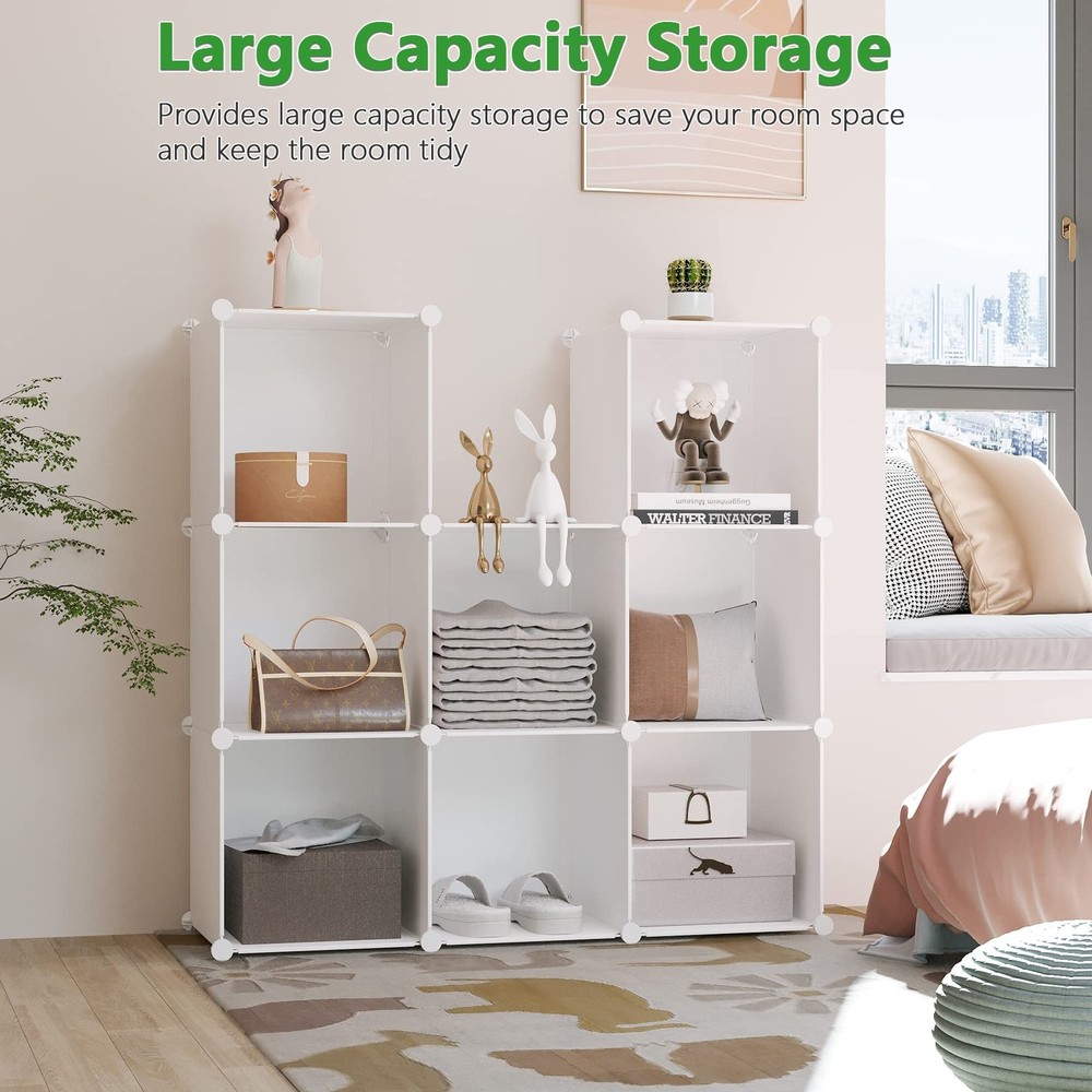 Cube Storage, 9-Cube Bookshelf, Plastic Closet Cabinet Organizer, DIY Stackab...