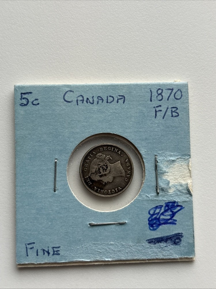 1870 Canada 5 Cents Flat Border Silver Coin 🔥 Fine