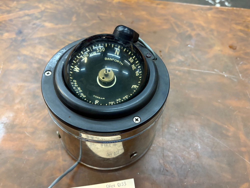 DANFORTH CORSAIR BINNACLE COMPASS S/S 3" BLACK DIAL W/ WHITE NUMERALS...