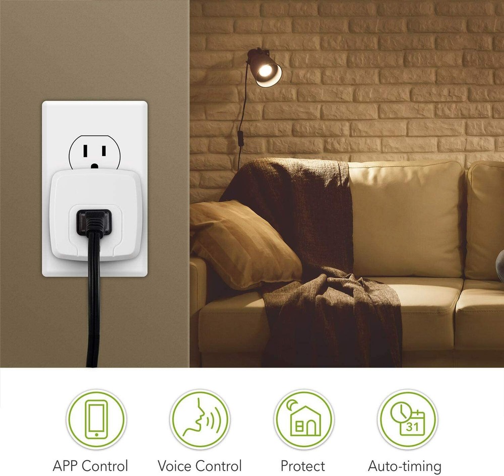 2 Pack Mini Smart WiFi Plug Outlet Socket Work with Alexa/Google Home ETL White
