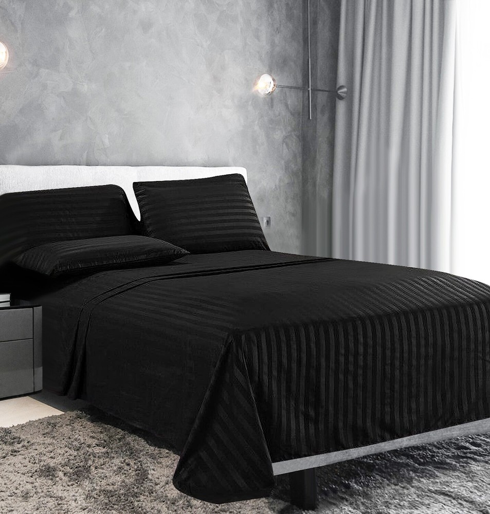 Fine 400 Thread Count 100% Cotton Sateen Bed Sheet Dobby Stripe