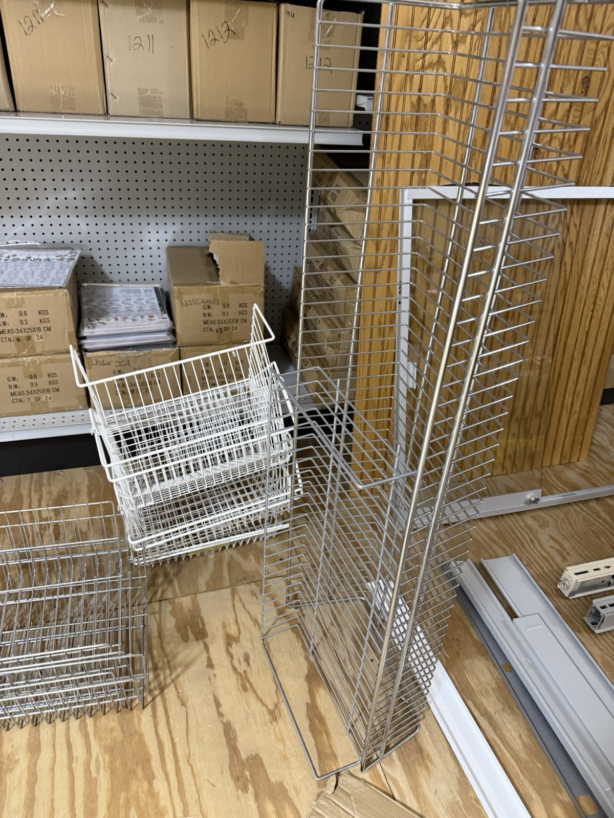 HUGE lot of pallets of Used Lozier Shelving shelves, components, glass cases