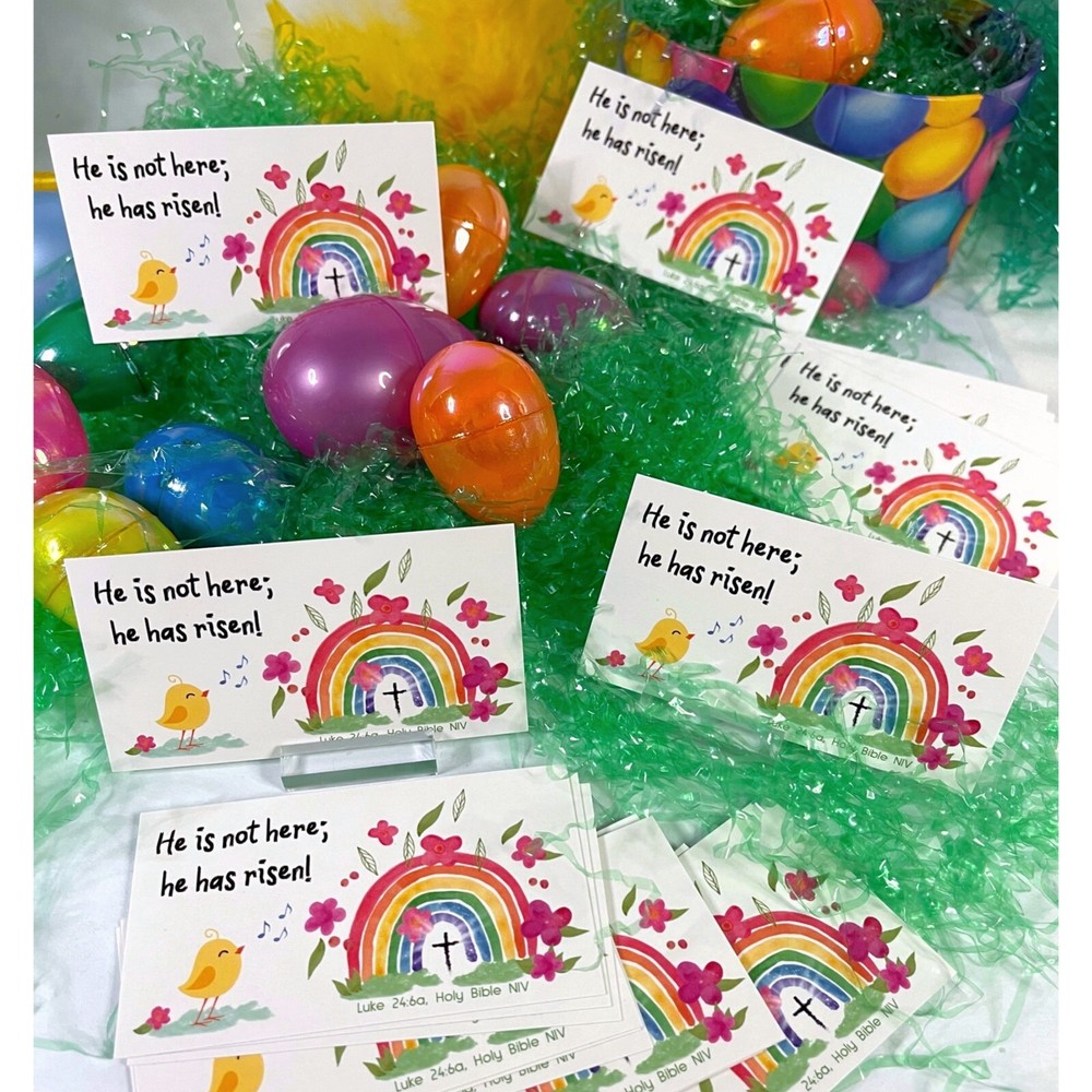 Easter Pocket Scripture Cards, Religious He Has Risen! Luke 24, 3.5x2"