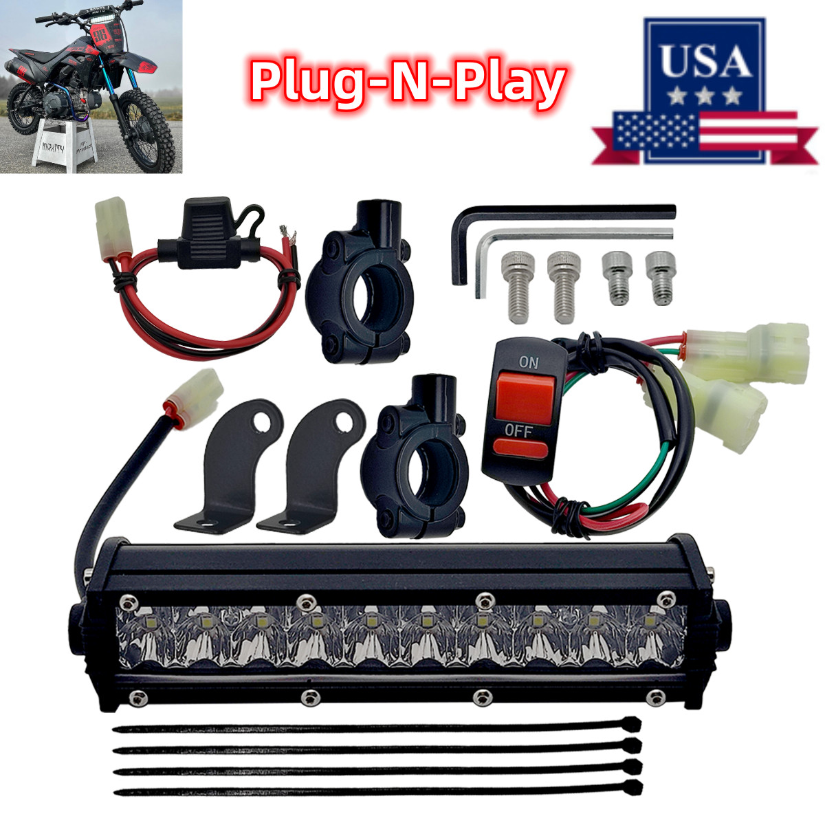 For KLX110 CRF110 TTR110 YZ250F LED Headlight Light Bar Lighting Kit Plug-N-Play