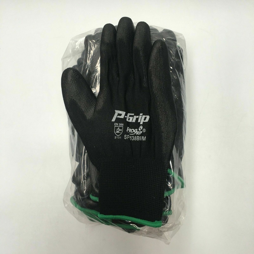 P-Grip Ultra-Thin Black Work Gloves Polyurethane Palm Coated Nylon Shell 24 Pair